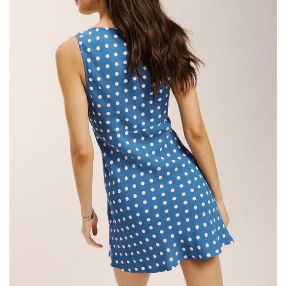 Reformation NWT Calix Dress Polka Dots Sleeveless Mini Blue White Size XL - Picture 3 of 12